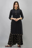 Black rayon long kurta, with matching pants, for women's party or festival wear