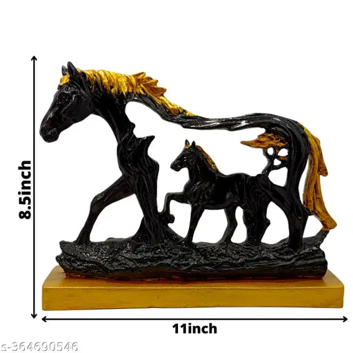 Antique black and gold finish resin horse foal showpiece, size 28x8x21 cm. Perfect for home decor, office or living room, good luck and prosperity symbol. Handmade art crafts product for beautiful homes or offices. Ideal gift for housewarming, anniversary, parents, mothers day, wedding, birthday, new house, festive occasions like Diwali, Raksha Bandhan, Grah Pravesh, corporate gifts. Country of origin: India