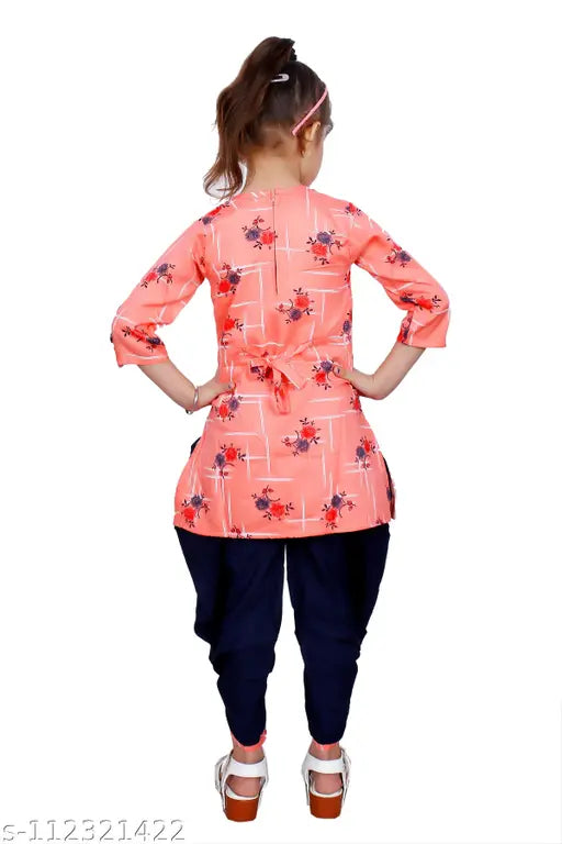 Hariyal Creation pink checked Patiala suit for girls, 3-4 years size, cotton silk anarkali style with short sleeves and knee length