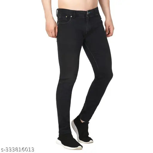 Black denim men's jeans by RABEZO, solid pattern, free delivery