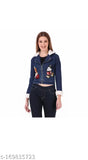 Embroidered denim jacket for women, long sleeves, size S (bust 32in, length 24in), made in India