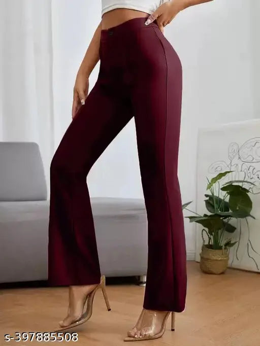 Urban cotton blend bootcut parallel trousers for women regular fit bellbottom straight pants combo of 2