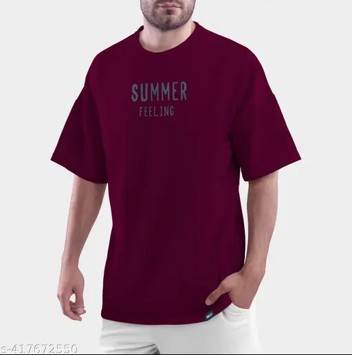 Purple polycotton men's typography round t-shirt, lightweight and soft with oversize fit, designed for comfort and style, made in India
