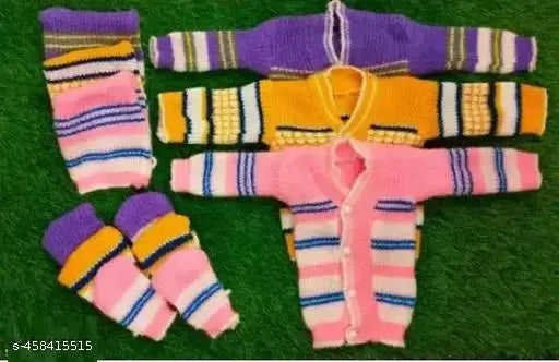 Soft wool striped newborn baby sweater set (0-3 months), random color may vary, perfect gift for infants