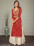 Trendy red and gold printed Marodi kameez with matching pyjamas