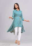Striped cotton three-quarter sleeve rayon party top for women, trendy Indian festival fashion