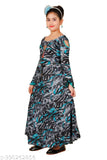 Cotton blend jungle print maxi dress, full sleeve round neck for girls aged 4-8, Indian partywear