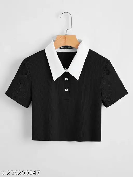 Cotton short-sleeved women's t-shirt, stylish solid design, size S-XXXL (India origin)