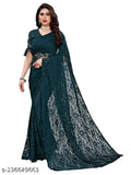 Embroidered cotton blend net jacquard sari with matching blouse, Indian party wear for women