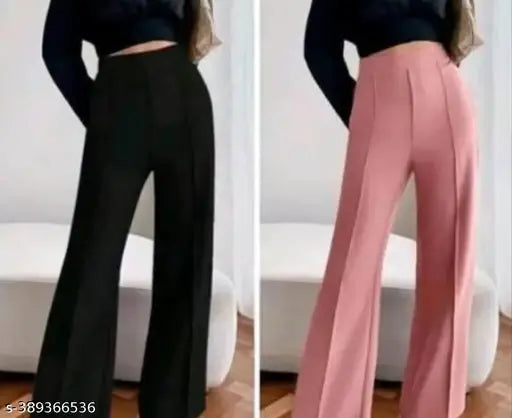 Women's AS fashion black high-waisted flared pants and pink satin trousers, versatile style