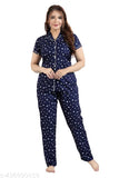 Women's cotton multi-colored print night suit set, includes shirt & pyjamas - cosy, comfortable & elegant nightwear