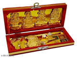 Golden brass Ganesh Laxmi Idol (1.5cm H x 4cm W x 1.5cm D), traditional Indian Yantra for Diwali puja and wealth enhancement