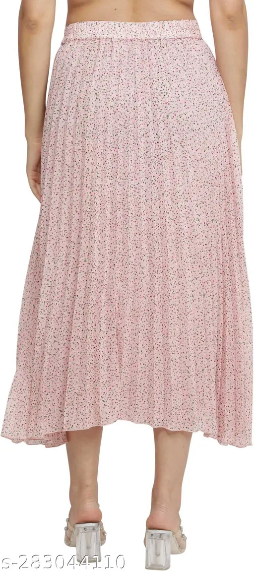 Pink flower print midi skirt