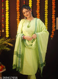 Green and white traditional Indian kameez set, dupatta included