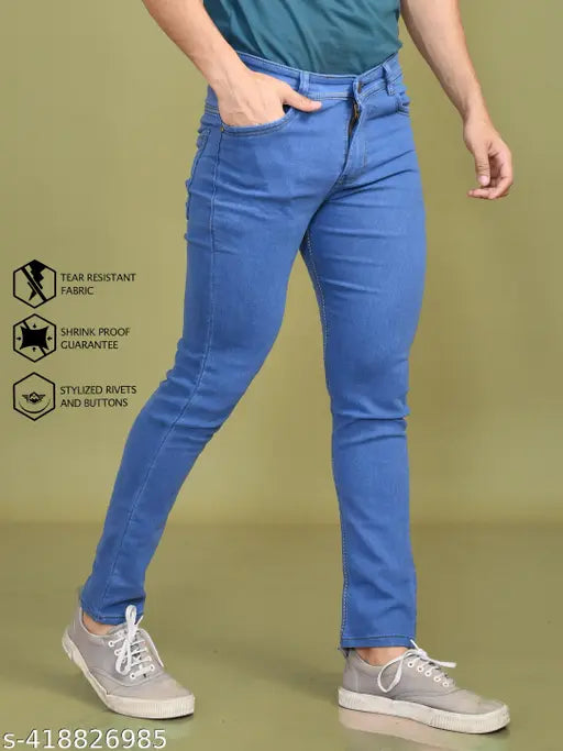 Reversible men's denim jeans, solid indigo color, cotton fabric, versatile wardrobe piece