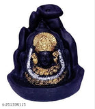 Morater Lord Khatu Shyam Ji idol statue, black, with gold adornments and beads, incense holder backflow cone decoration showpiece
