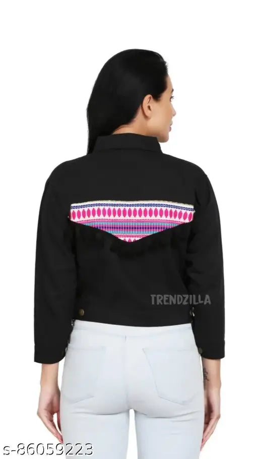 Embroidered cotton blend casual jacket for women, long sleeves, trendy design, lightweight and versatile, India origin