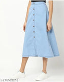 Blue denim skirt with high waist and button details