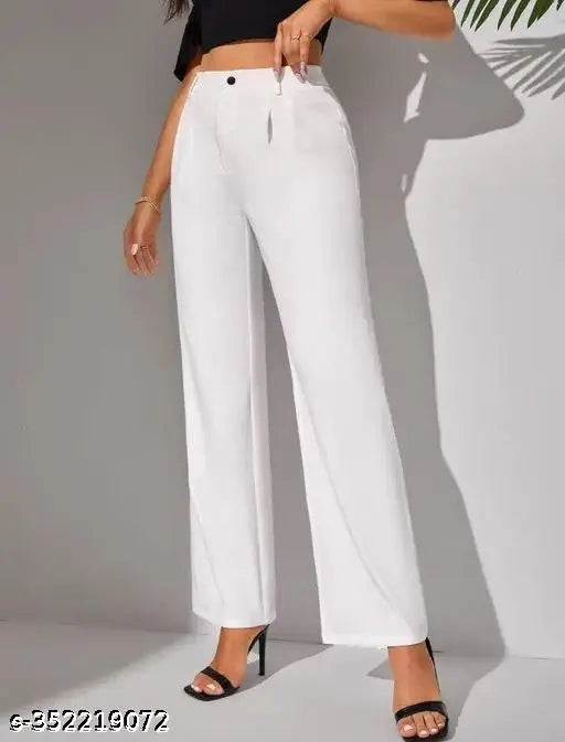 White high-waisted women's trousers with a unique pattern