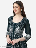 Georgette three-quarter sleeve embroidered kurti for women & girls, intricate Indian fancy embroidery design