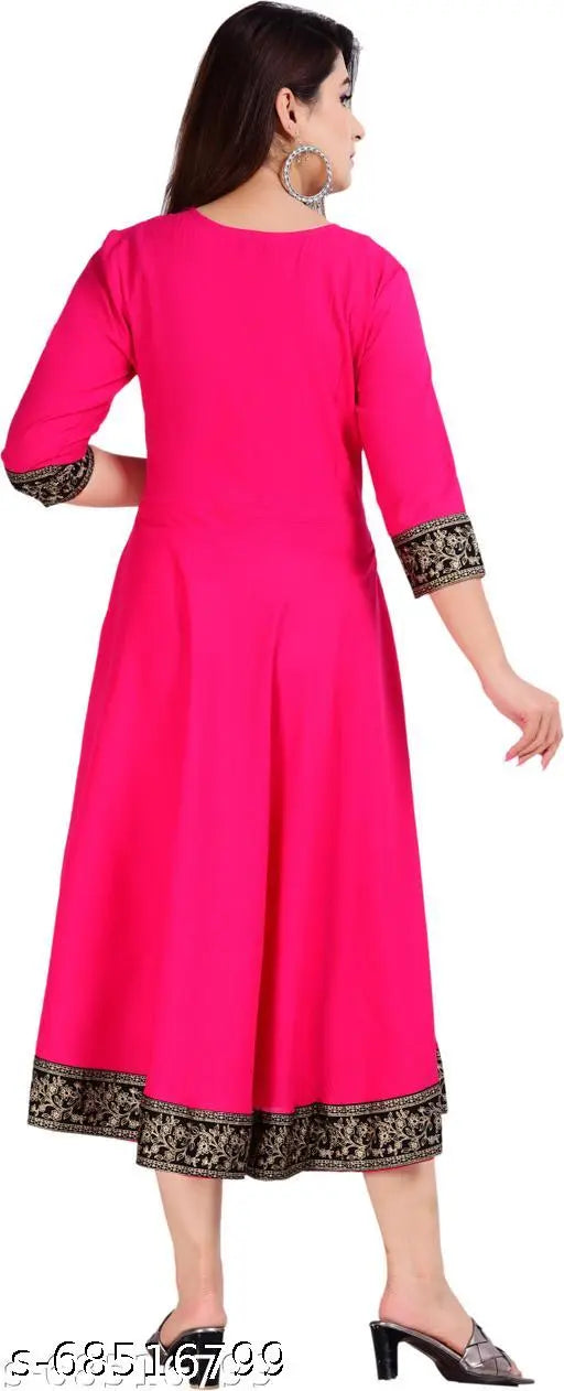 Rayon Anarkali Kurta - Solid, Three-Quarter Sleeve, Queen Consort Indian Designer Kurti for Women