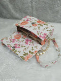 Silky fashion side bag with floral print and zip closure