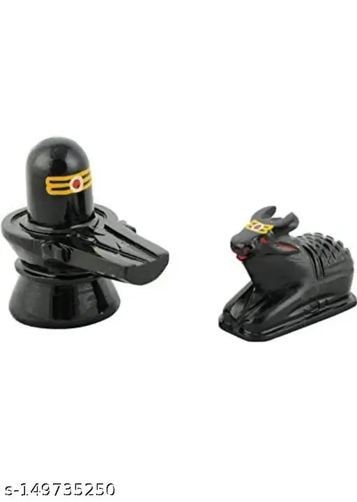 Marble stone Shivling & Nandi idols, superfine quality big size black (2-piece), religious figurines on display for puja ghar or car dashboard
