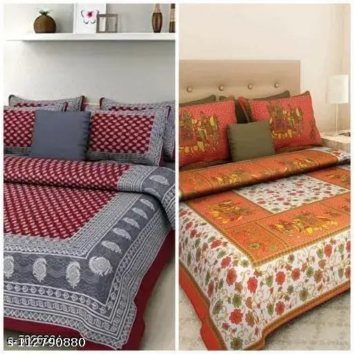 Jaipuri cotton printed double bedsheet 90x100, superfine quality, ideal for summer adult use, featuring intricate Indian prints