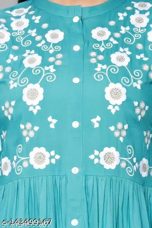 Teal floral embroidered kurta