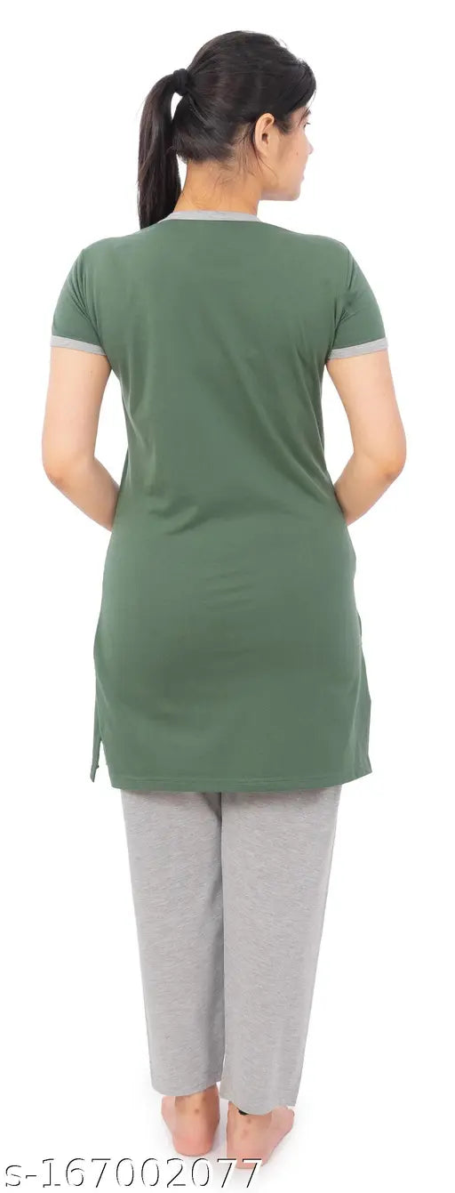 Cotton printed women's nightsuits by Bliss Bell - summer half sleeve tops with pockets and elastic waistbands