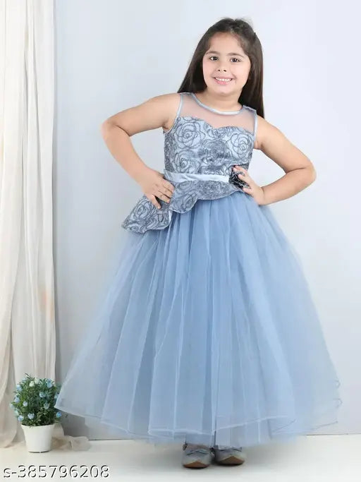 Grey embellished net dress for girls, 1-2 years, Indian party wear