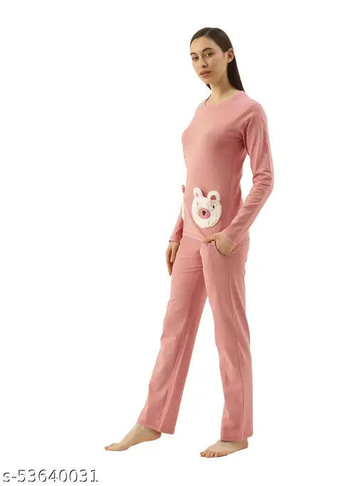 Ladies' pink nightwear, long sleeves and pants, comfortable fit