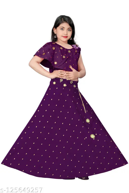 Trendy Kids' Jacquard Lehenga Choli in Cotton Blend, Indian-inspired mirror and jacquard work for 3-16 years