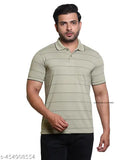 Striped cotton blend polo neck t-shirt for men, latest trending design, suitable for casual and semi-formal wear