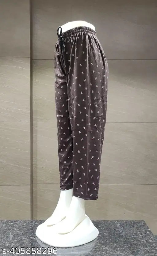 Brown long-sleeve pyjamas with a pattern, women's casual sleepwear