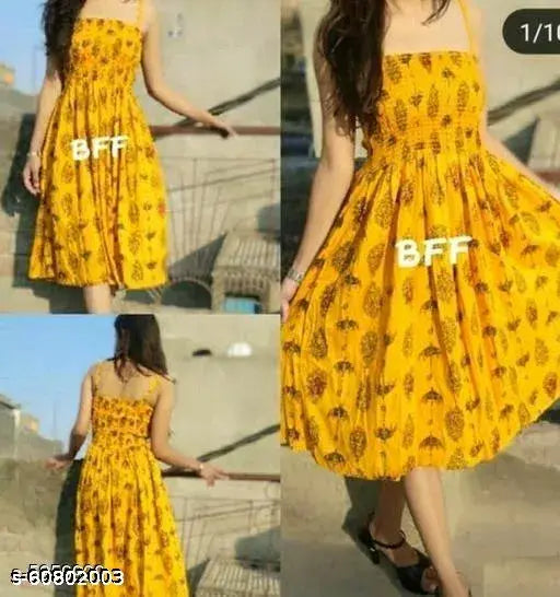 Sleeveless rayon print dress by Ootptaang brand - stylish women's party/casual wear in sizes S & M, India origin
