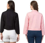 Cotton blend solid color jacket combo for women, long sleeves, casual denim style