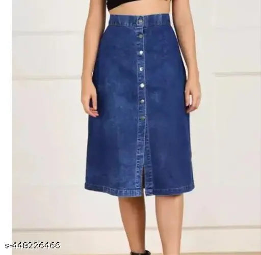 Dark denim women's skirts - set of two solid-colored, denim skirts for women in sizes 28, 30, and 32, originating from India