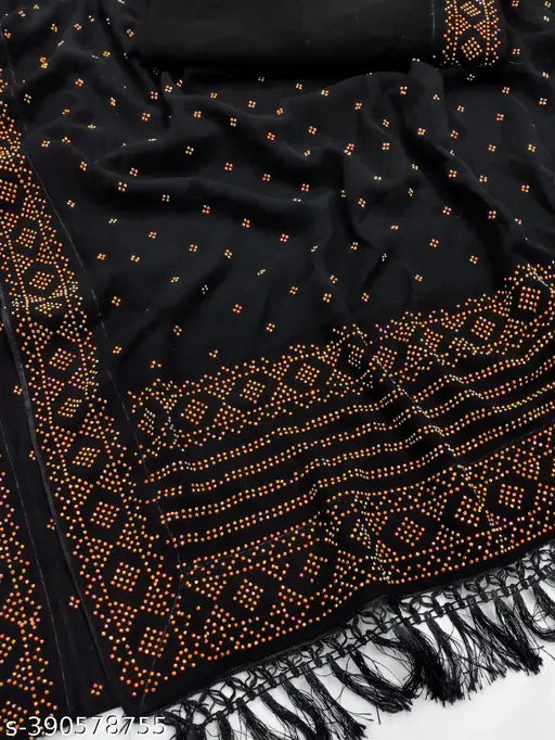 Black embroidered woman's sari with designer print, kanjivaram style