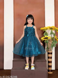 Blue tulle dress with ruffled sleeves, suitable for casual or semi-formal events
