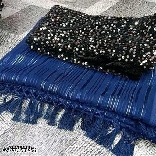 Blue sequined fringe saree, long and elegant party wear