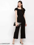 Black crepe sleeveless jumpsuit - trending women's fashion, solid net fabric on hanger