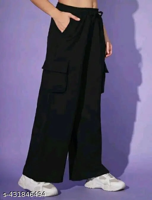 Black cotton baggy pants, women's fashion, cargo pockets