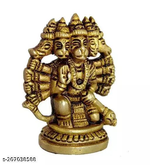 Brass Panch Mukhi Bajrang Bali idol figurine, Indian handcrafted artifact showpiece