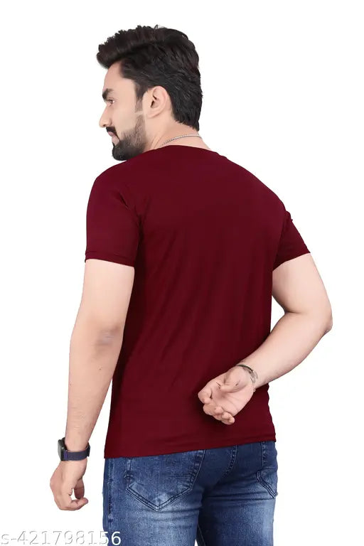 Men's solid round neck cotton blend T-shirt, soft and lightweight for comfort, ideal for casual or semi-formal occasions with short sleeves, brand print at chest, tagless design, cold machine wash only