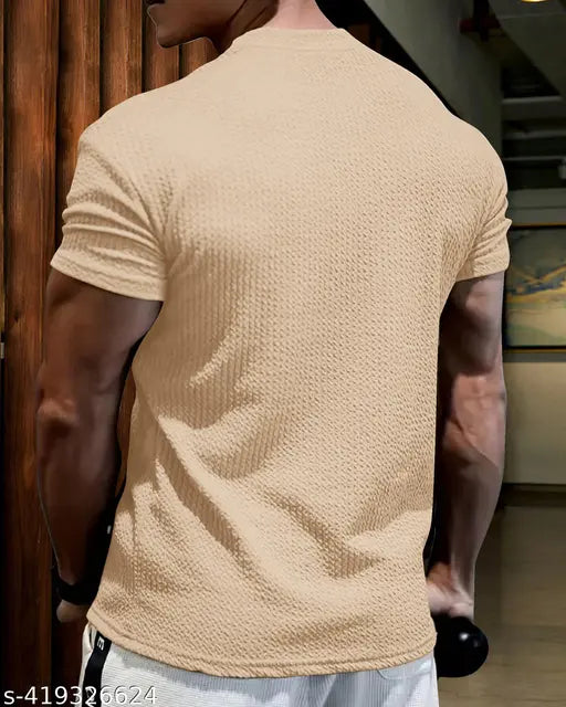 Cotton blend solid popcorn style men's shirt, short sleeves, M size (38in x 29in)