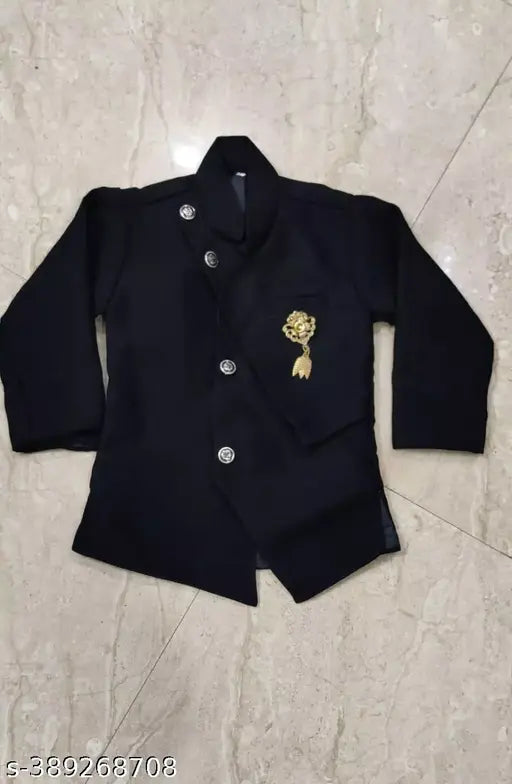 Black cotton long-sleeve button-up jacket with gold buttons