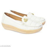 White synthetic leather ballerinas for women and girls, comfortable partywear or casual flats