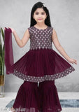 Casual Georgette kurta sets with dupatta, A-line palazzos, embroidered, sleeveless, for kids aged 4-11. Indian fashion wear on display