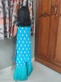 Printed cotton sleeveless sharara top for trendy young girls, vibrant colors with Gota lace, sizes 12-18 months to 9 years, Indian origin